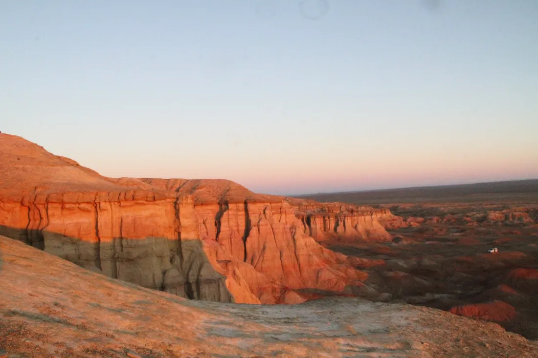 Red badlands in the low sun