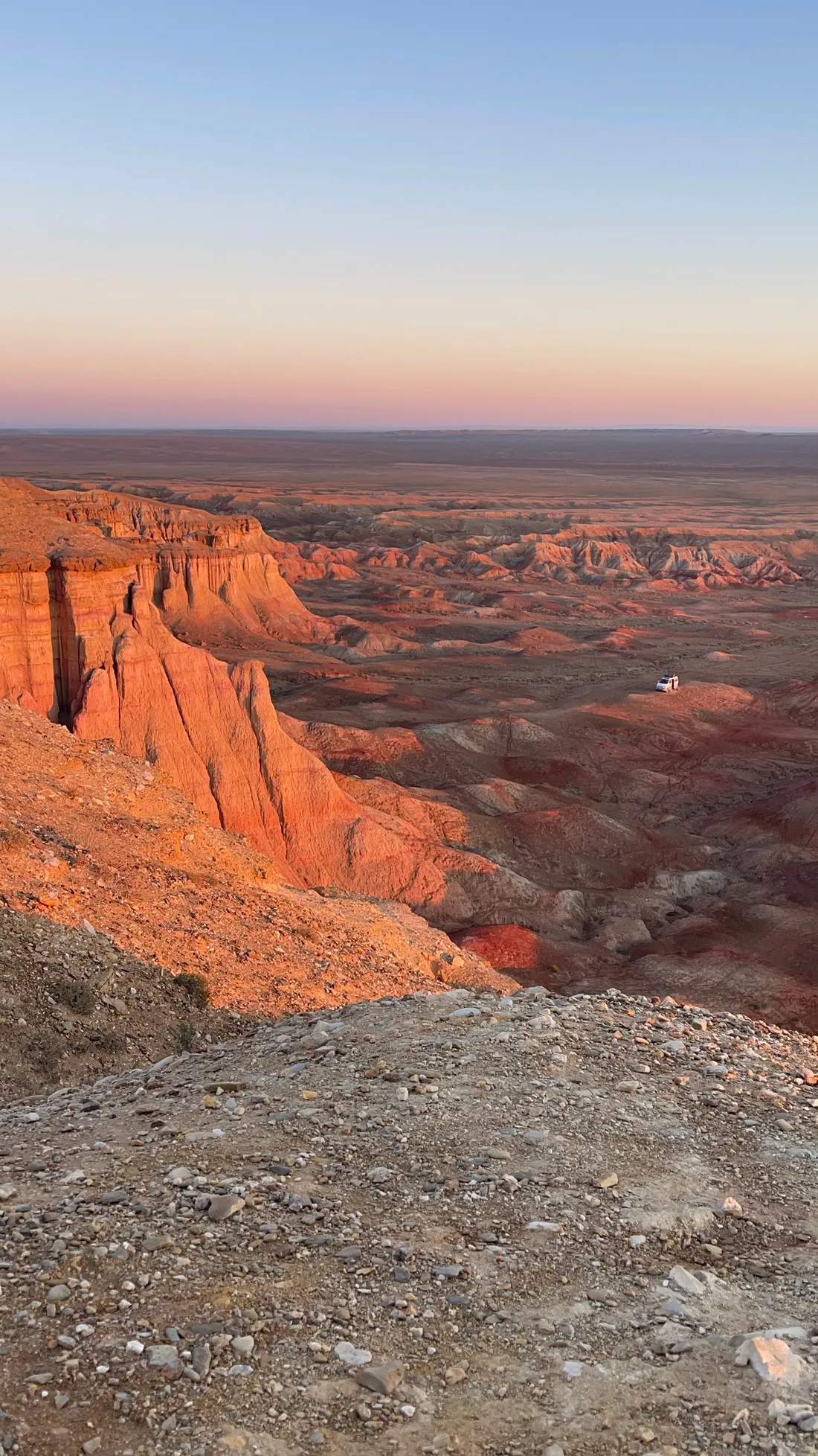 Red canyon walls at first light